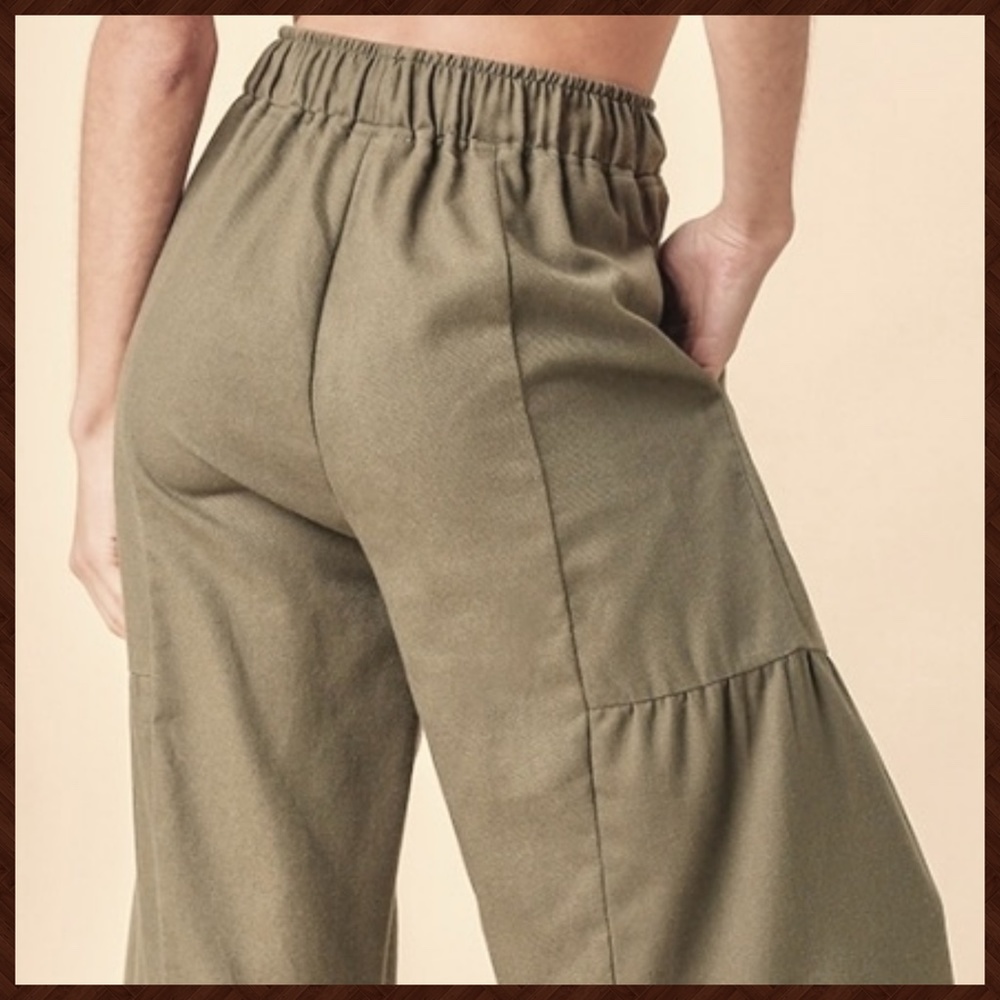 UMGEE Side Tiered Wide Flared Leg Pants Elasticized Waist, Drawstring & Pockets - Picture 9 of 16